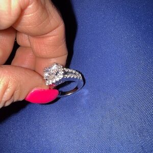 Silver Halo Cubic Zirconia Engagement Ring - White